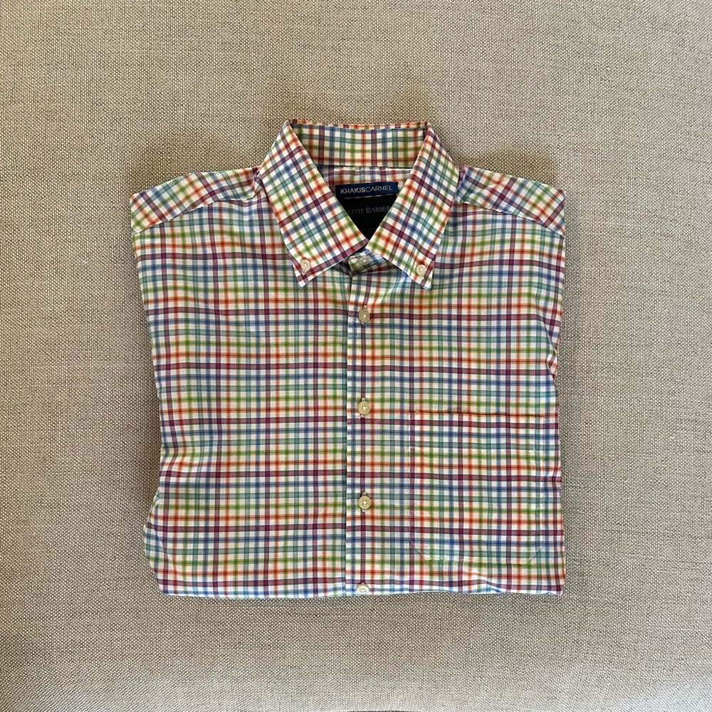 SCOTT BARBER Multicolor Check Print Button Down Sport Shirt Size M $165